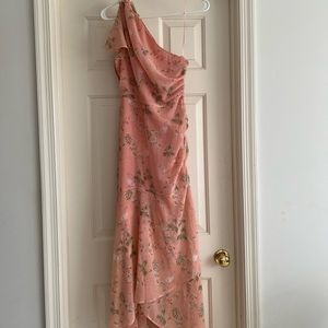 Banana Republic one shoulder pink flower chiffon dress size 0